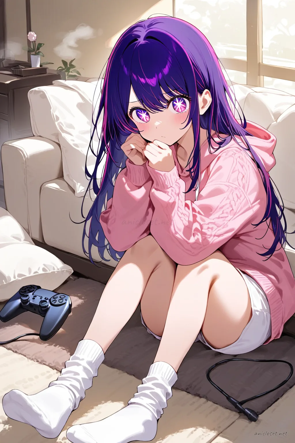 Ai Hoshino in Lounge #03 outfit, anime lookbook illustration