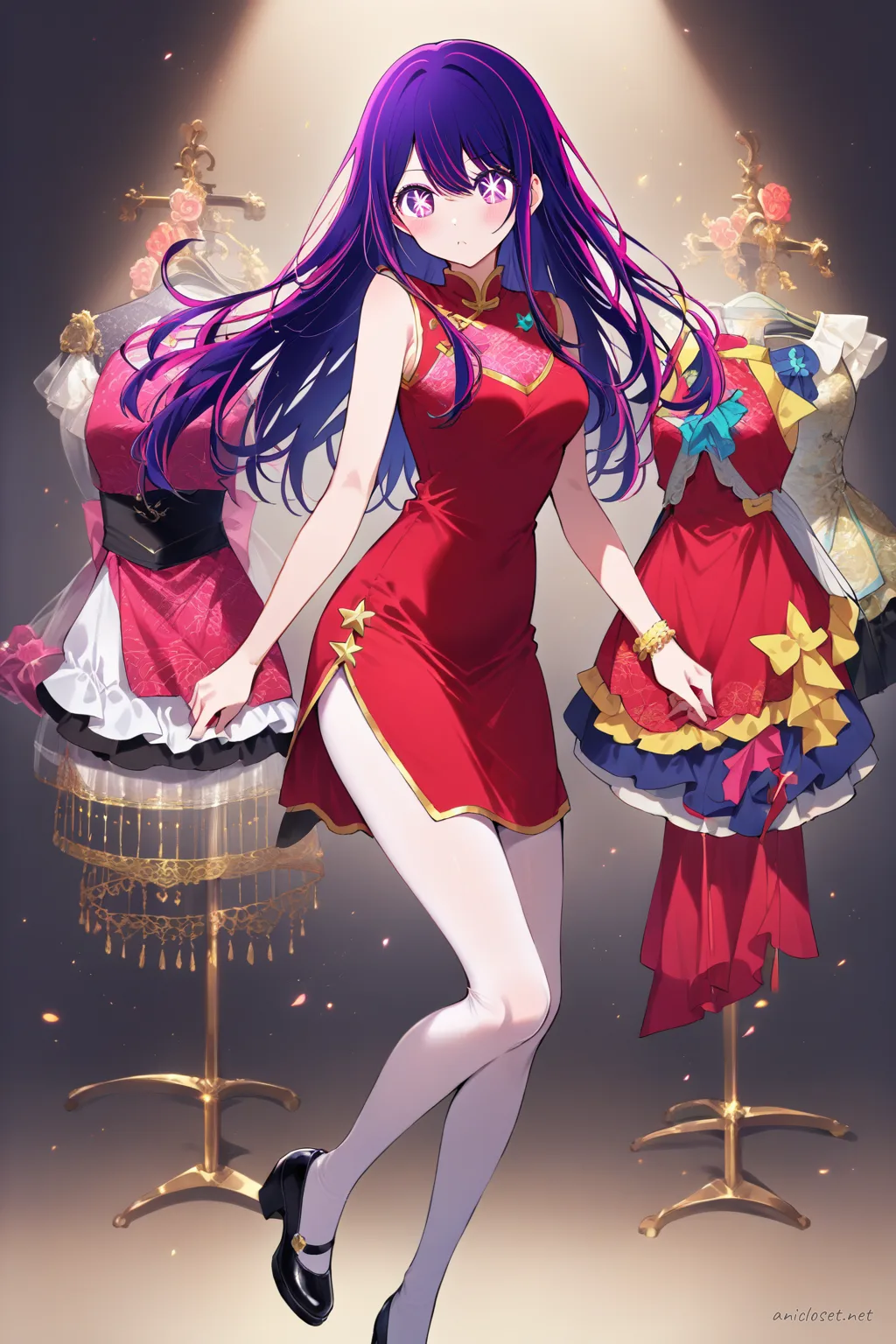 Ai Hoshino in China dress #01 outfit, anime lookbook illustration