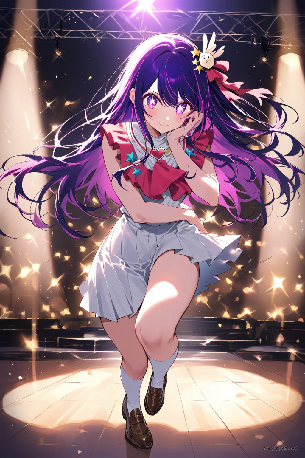 Illustration of Ai Hoshino wearing a simple sleeveless idol dress with ballet flats
