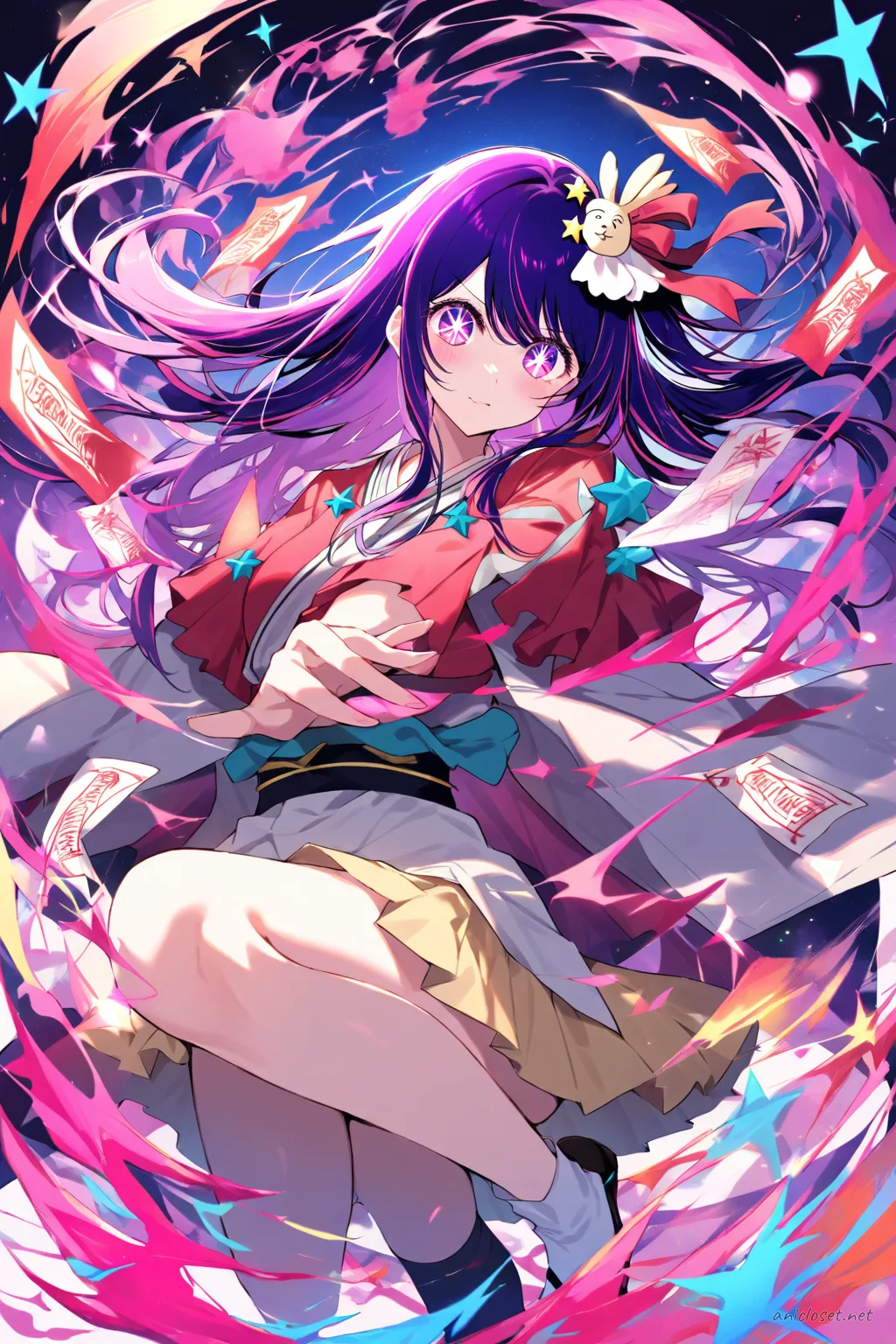 Full body front illustration of Ai Hoshino in simplified onmyouji-inspired kimono with single-layer haori, white tabi, and zori sandals