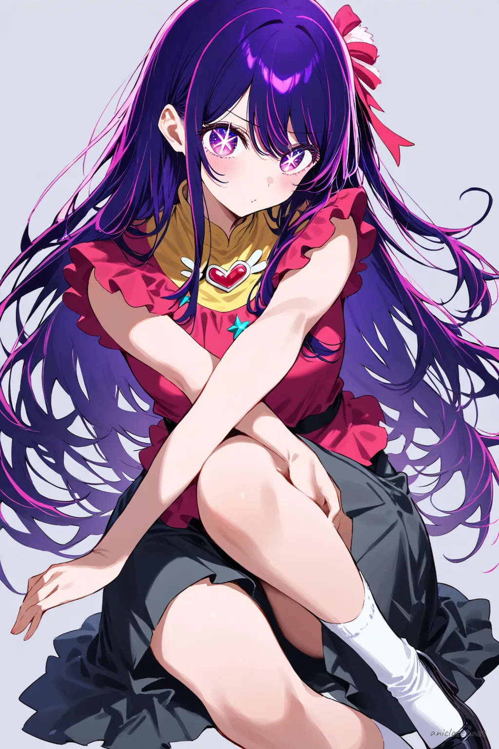 Illustration of Ai Hoshino in a maid outfit with qipao collar, short sleeves, plain apron, and frog-button details