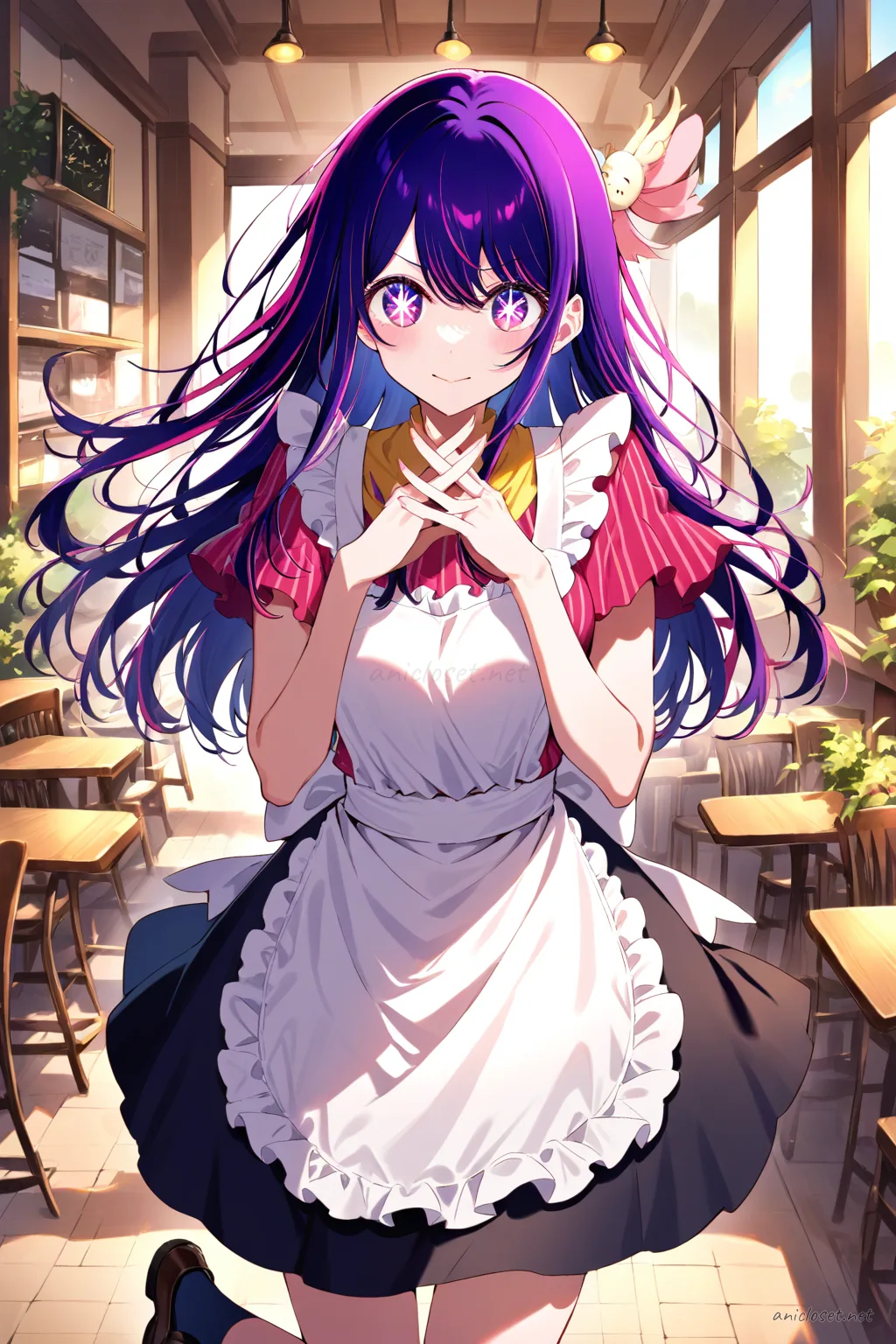 Ai Hoshino in Maid #10 outfit, anime lookbook illustration