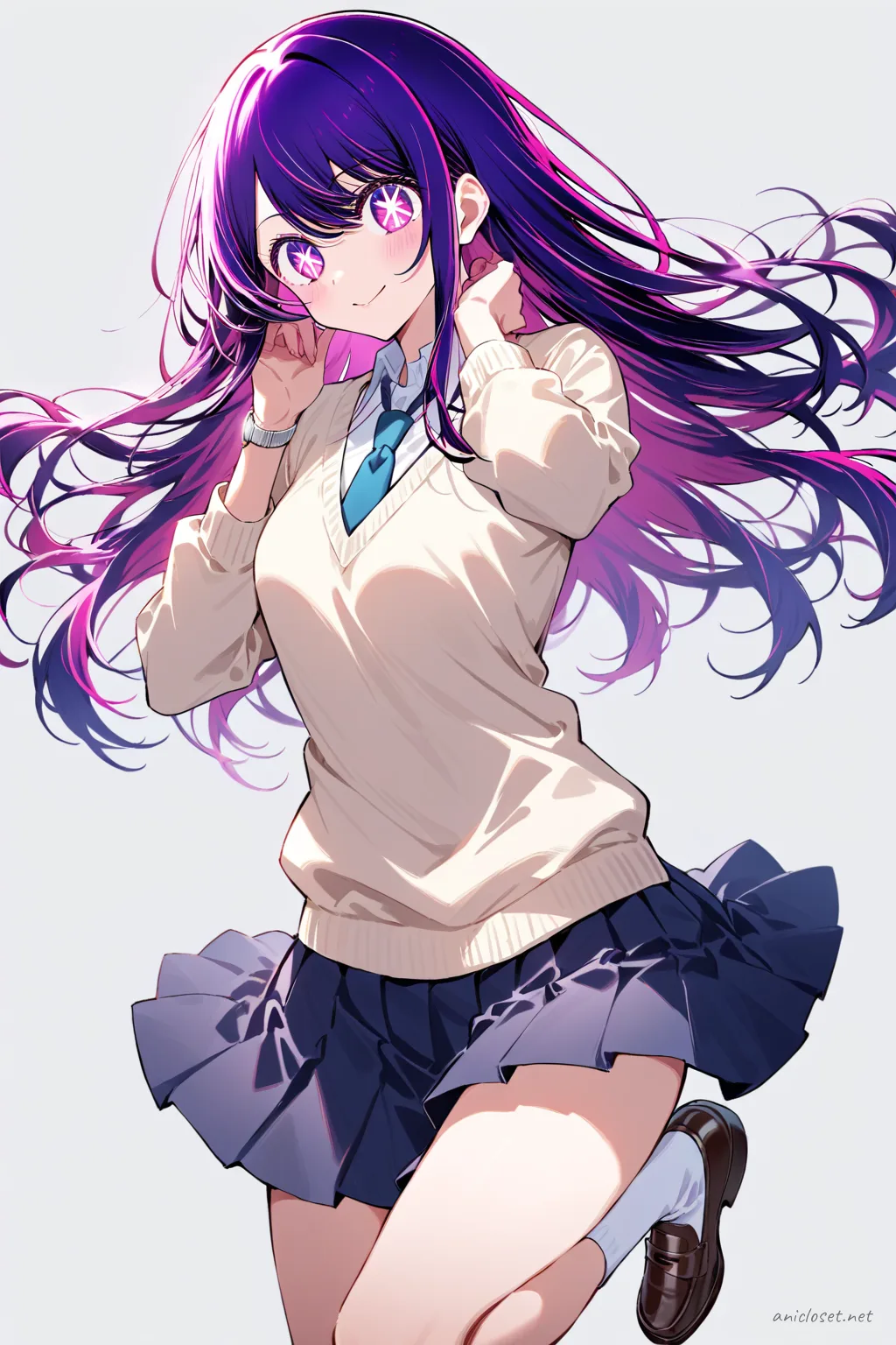 Ai Hoshino in School #07 outfit, anime lookbook illustration
