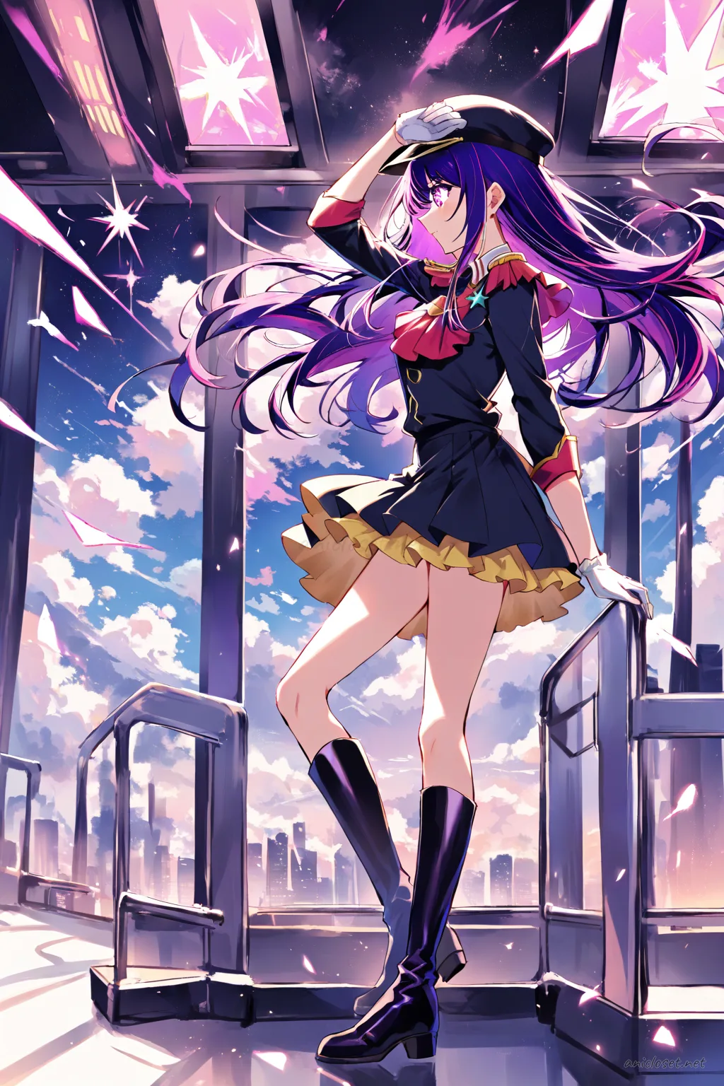 Ai Hoshino in Uniform #06 outfit, anime lookbook illustration