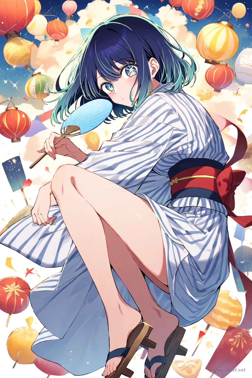 Akane Kurokawa in Kimono #02 outfit, anime lookbook illustration