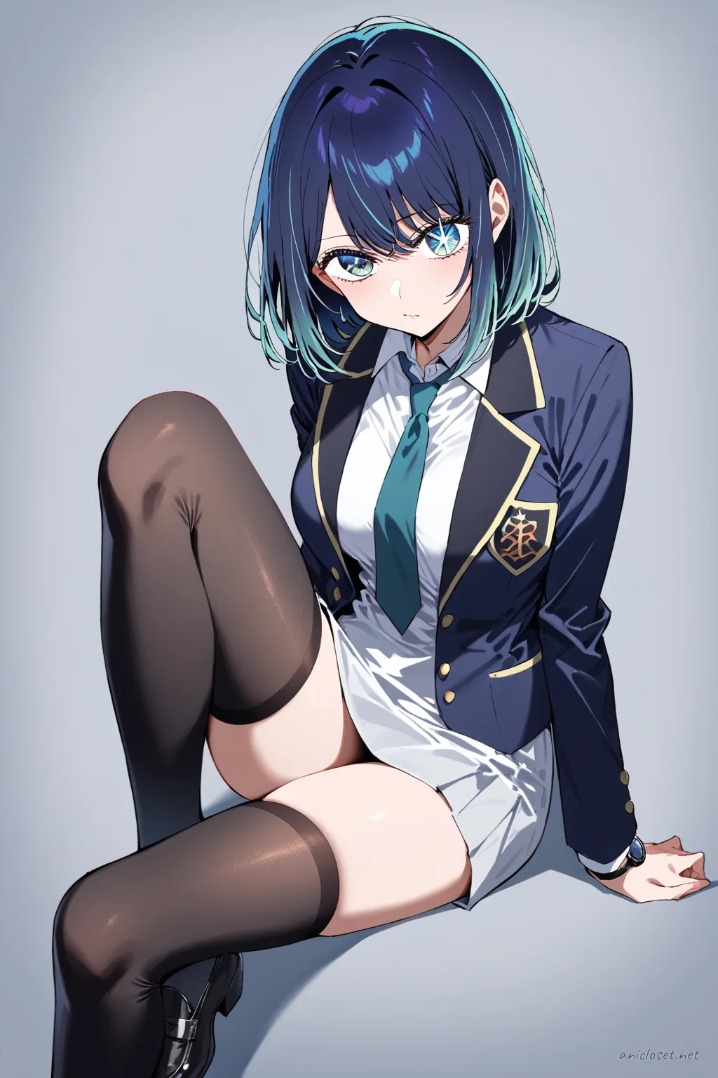 Akane Kurokawa in School #10 outfit, anime lookbook illustration