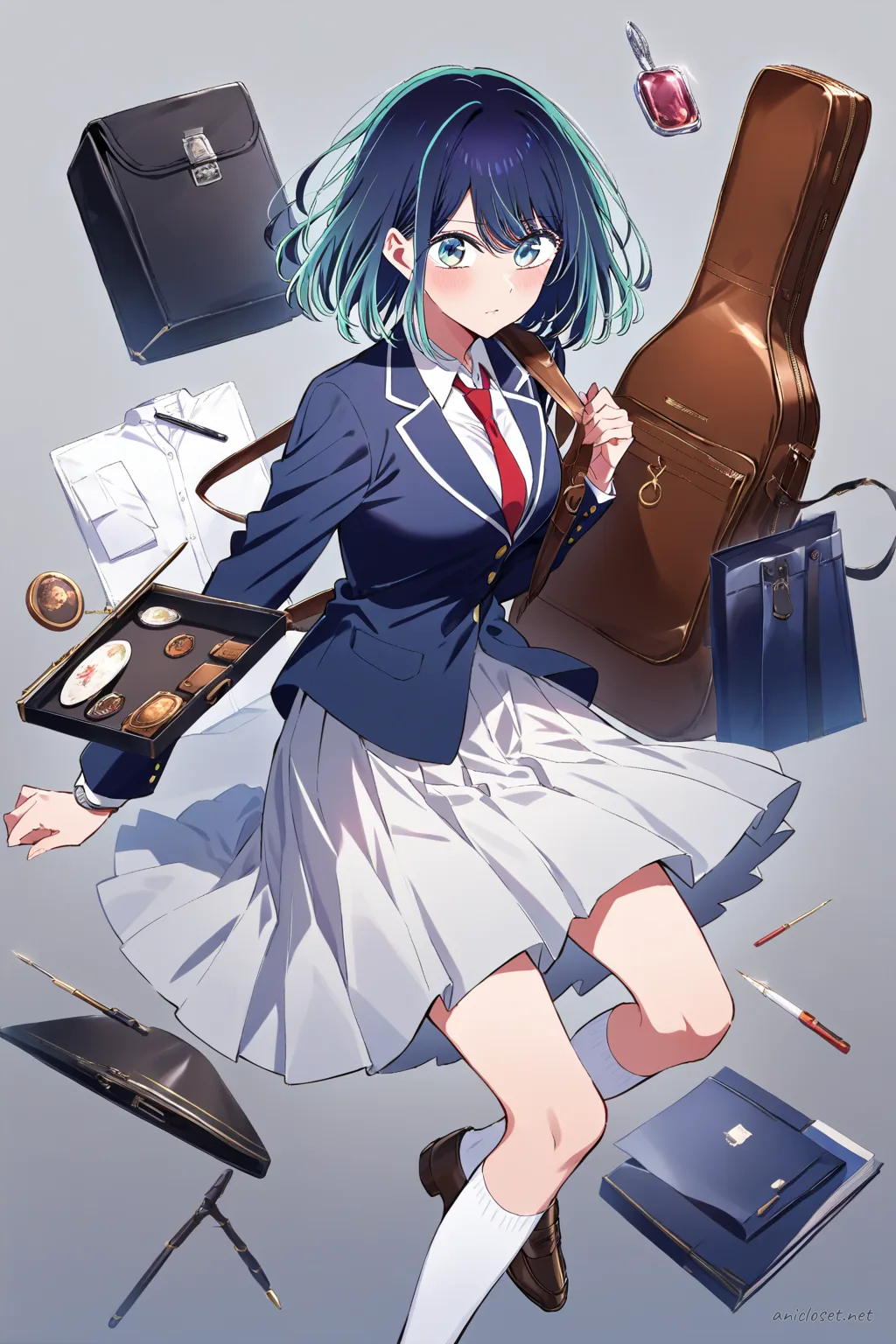 Akane Kurokawa in School #12 outfit, anime lookbook illustration