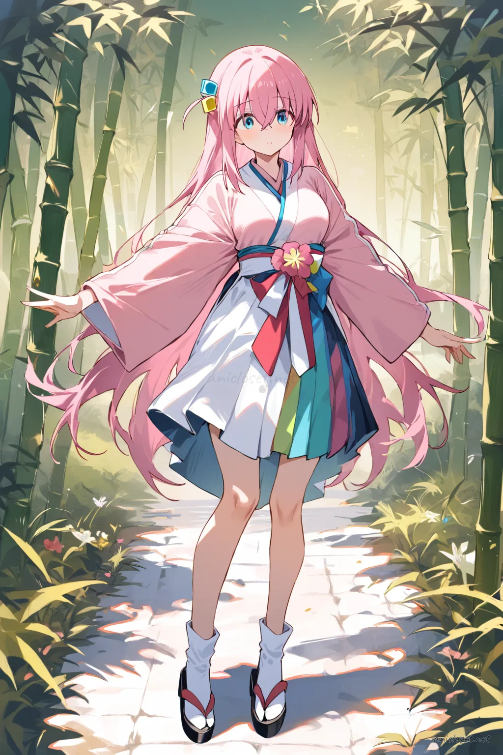 Hitori Gotoh in Kimono #08 outfit, anime lookbook illustration