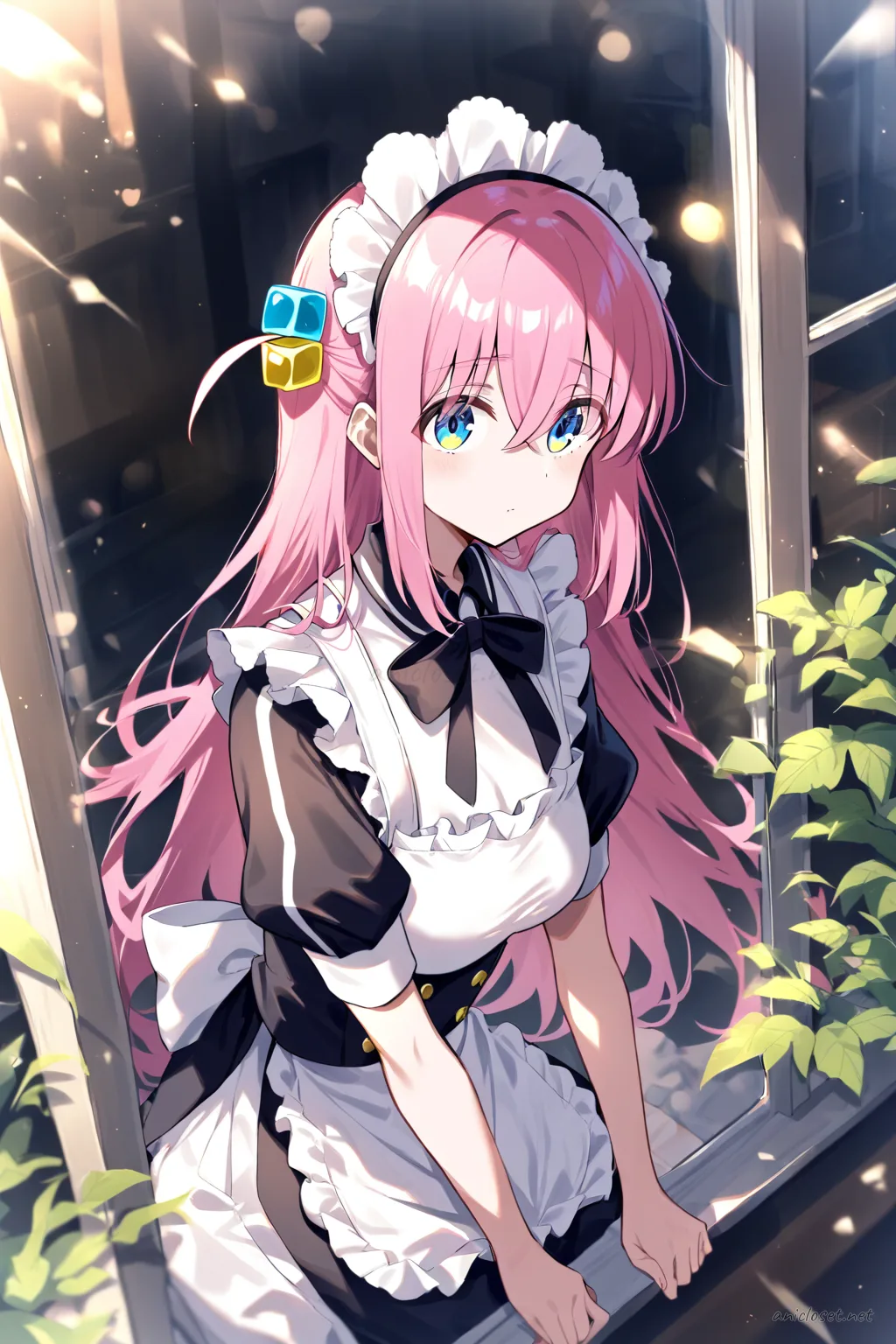 Hitori Gotoh in Maid #02 outfit, anime lookbook illustration