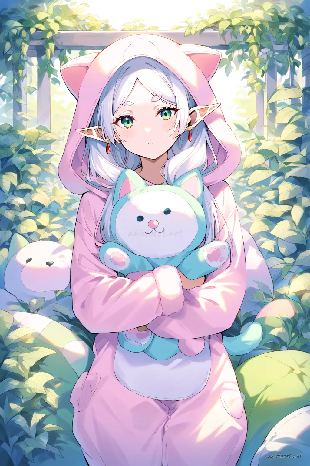 Frieren in Lounge #04 outfit, anime lookbook illustration