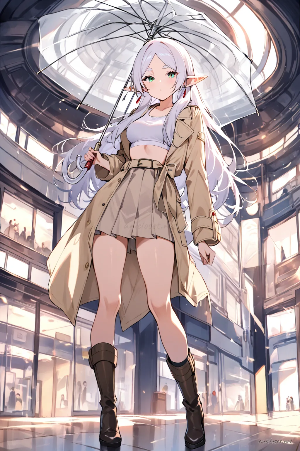 Frieren in Street casual #10 outfit, anime lookbook illustration