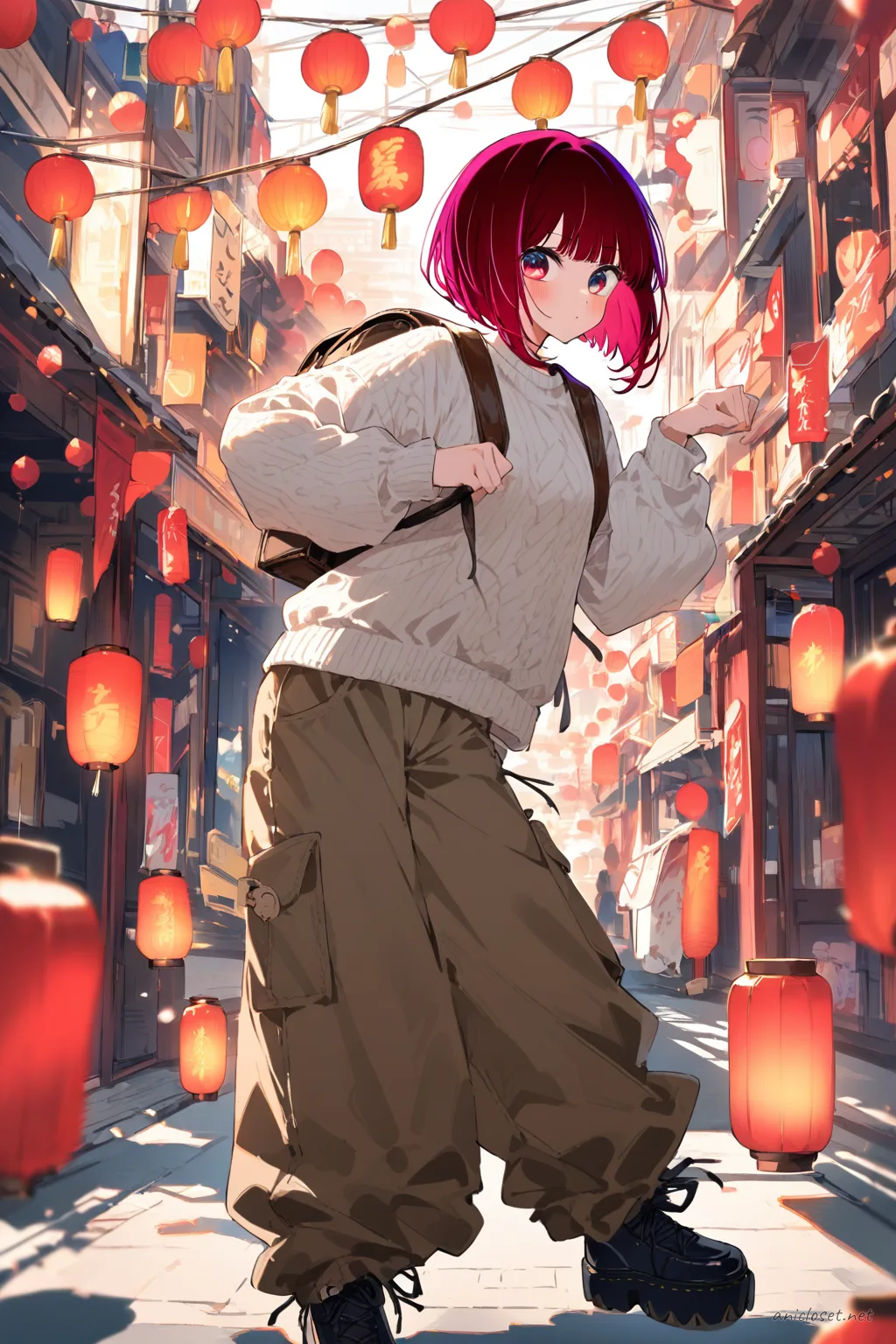 Kana Arima in Street casual #03 outfit, anime lookbook illustration