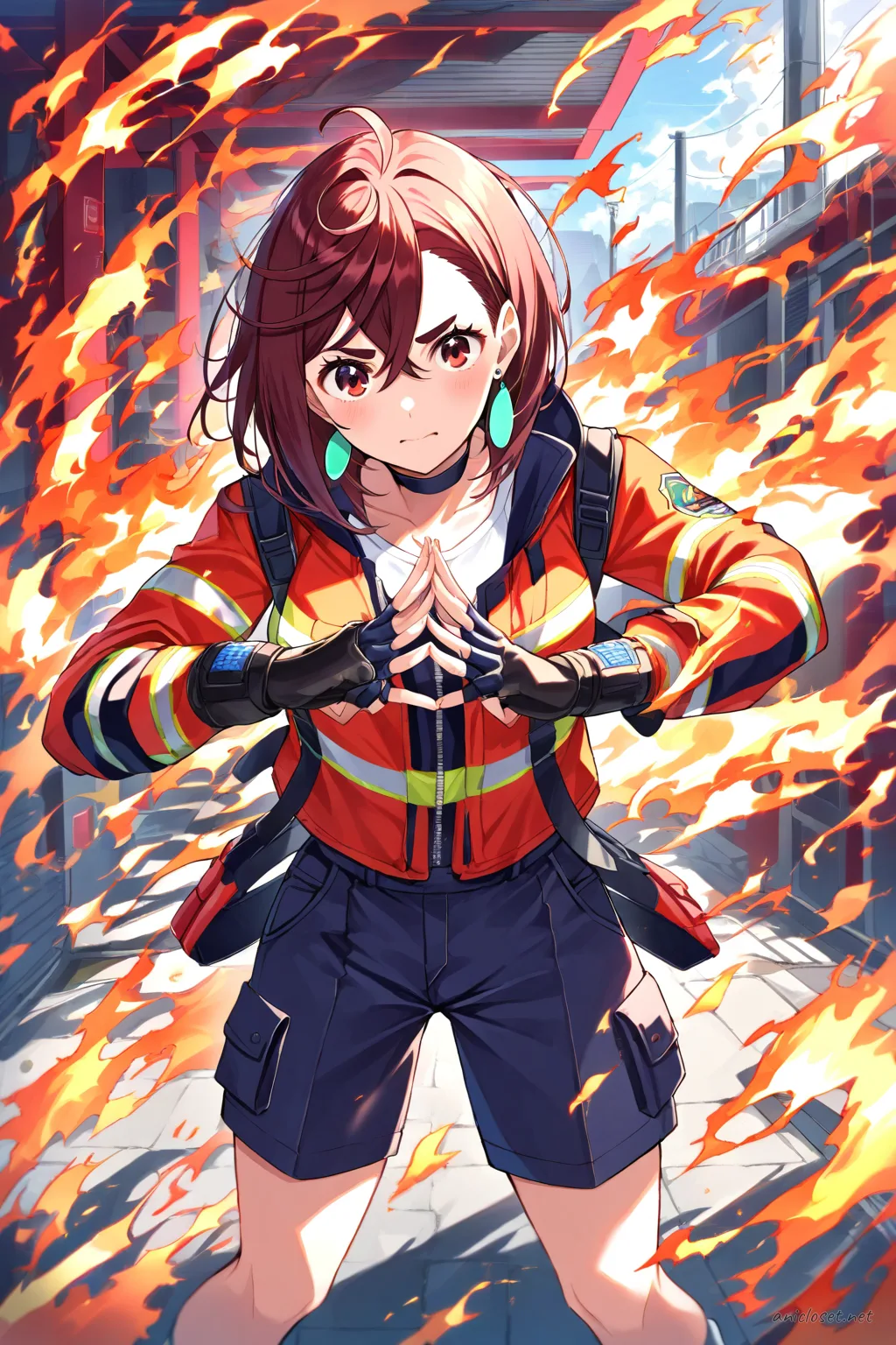Momo Ayase in Uniform #04 outfit, anime lookbook illustration