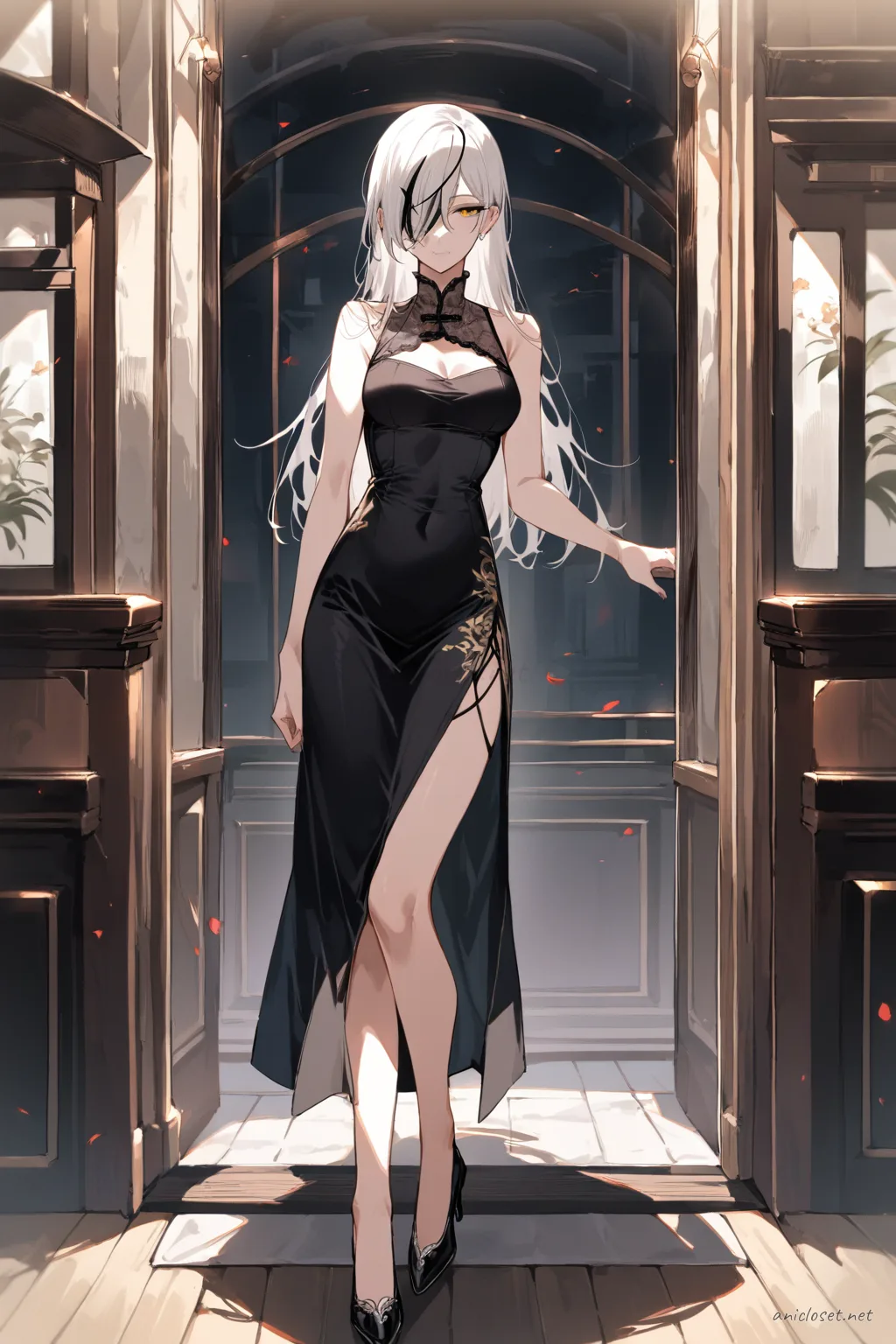 Quanxi in China dress #04 outfit, anime lookbook illustration