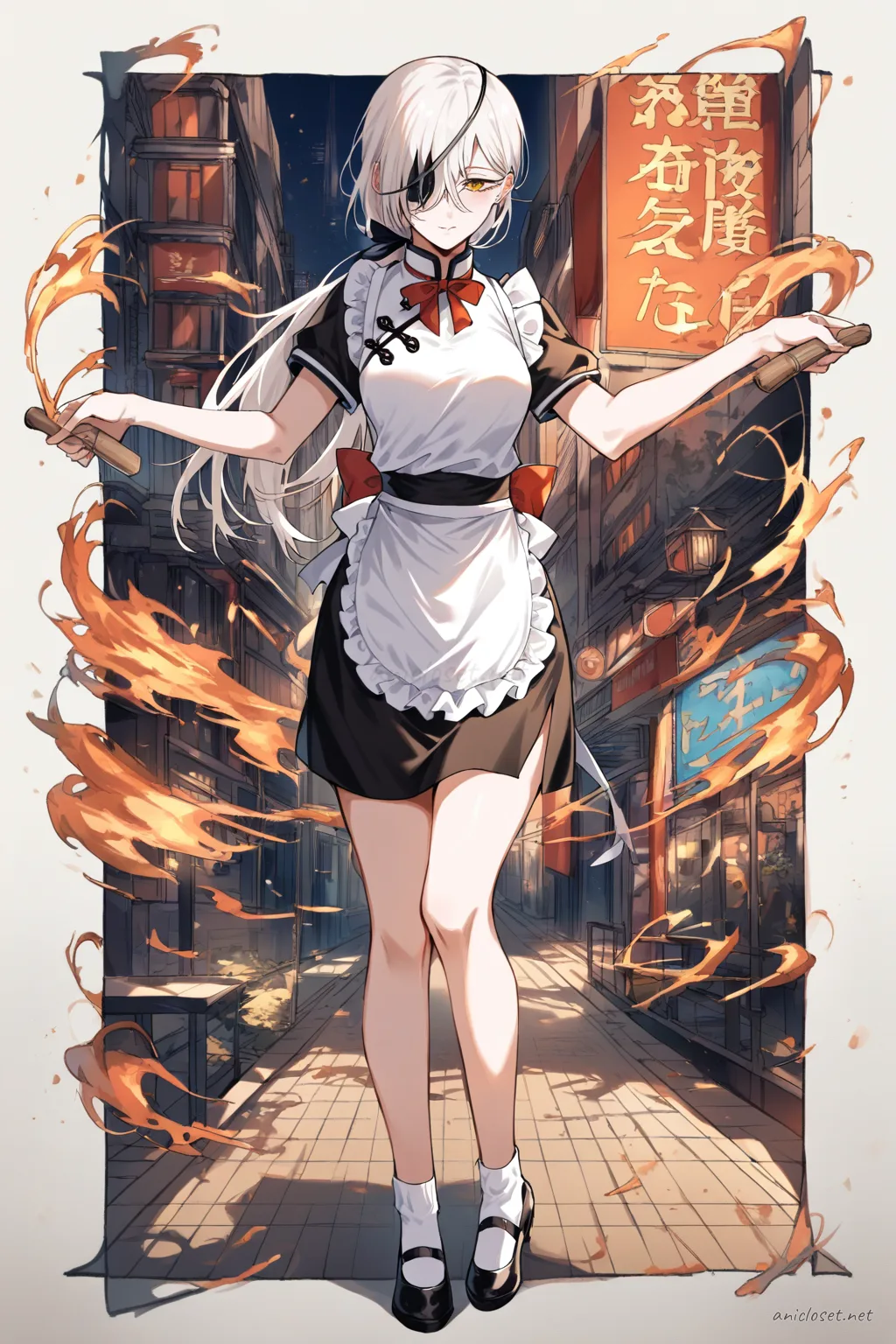 Quanxi in China dress #08 outfit, anime lookbook illustration
