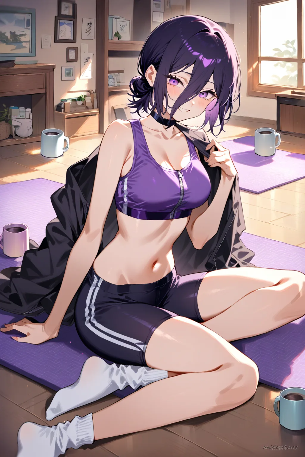 Reze in Lounge #08 outfit, anime lookbook illustration