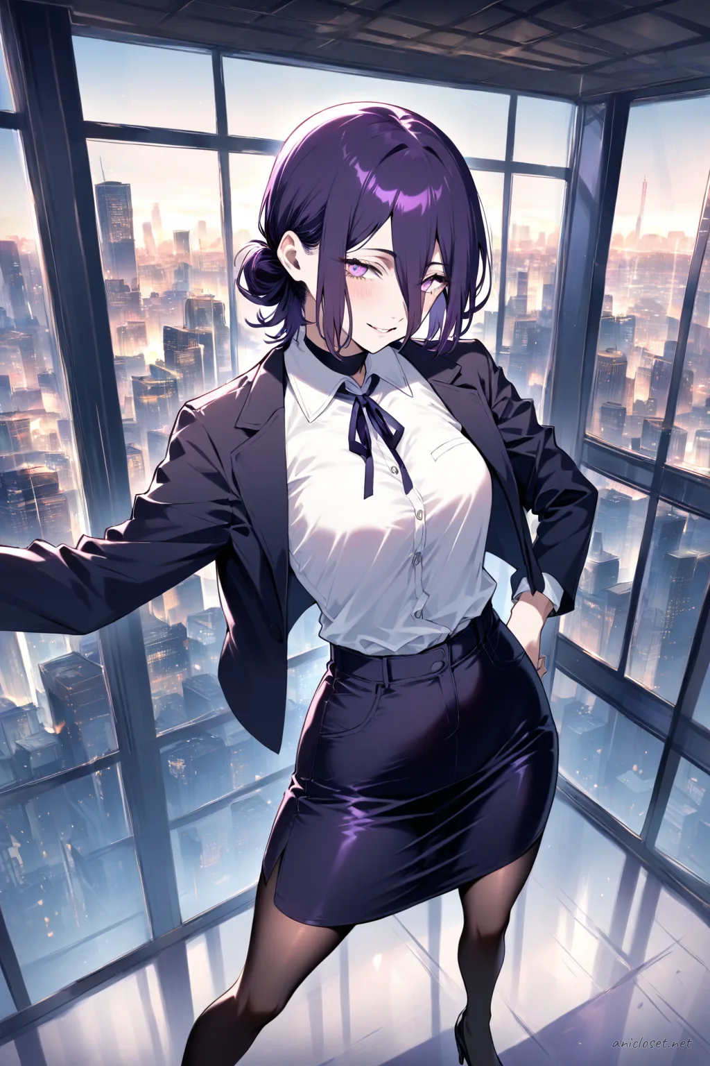 Reze in Formal #01 outfit, anime lookbook illustration