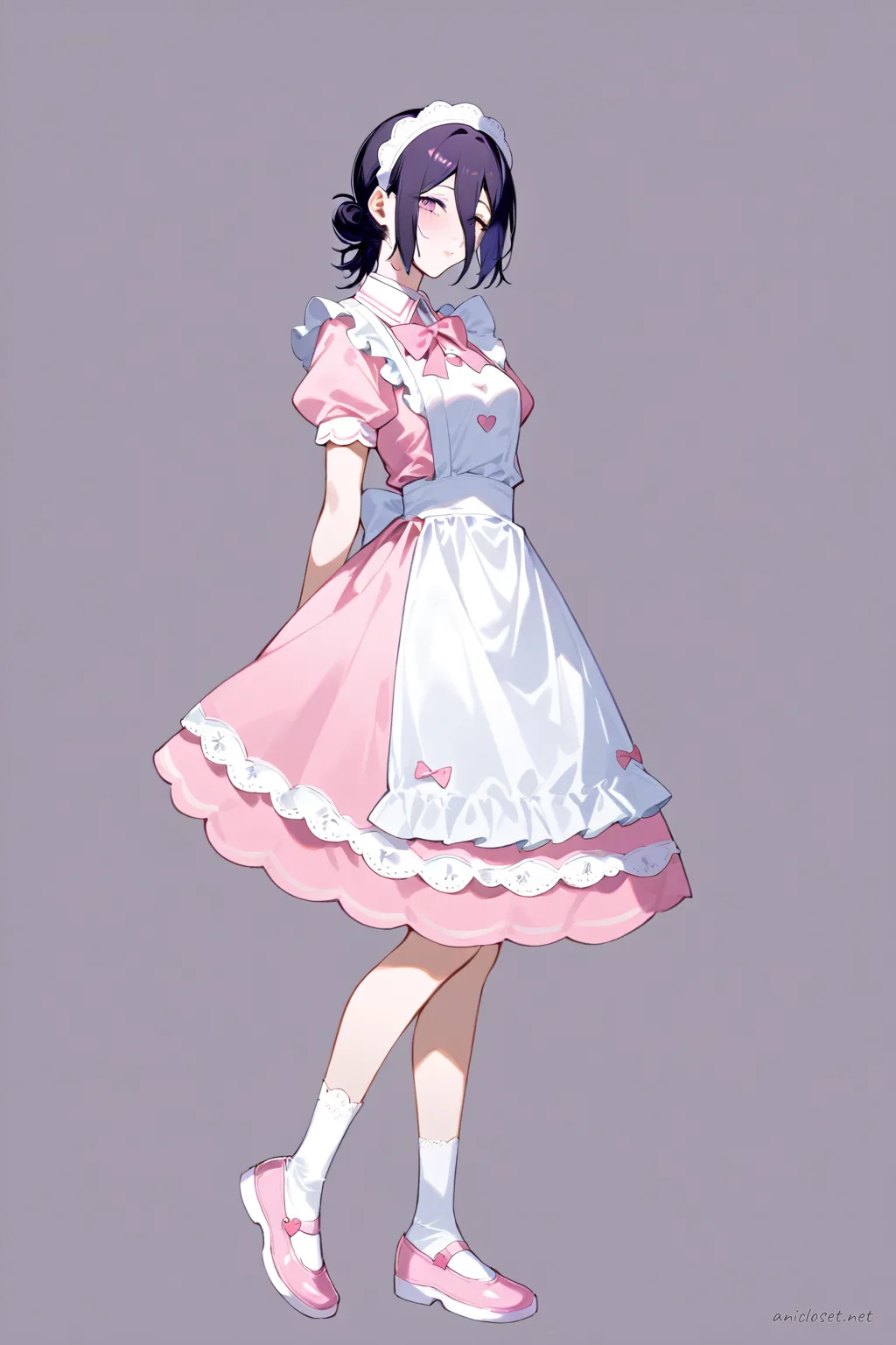 Reze in Maid #05 outfit, anime lookbook illustration