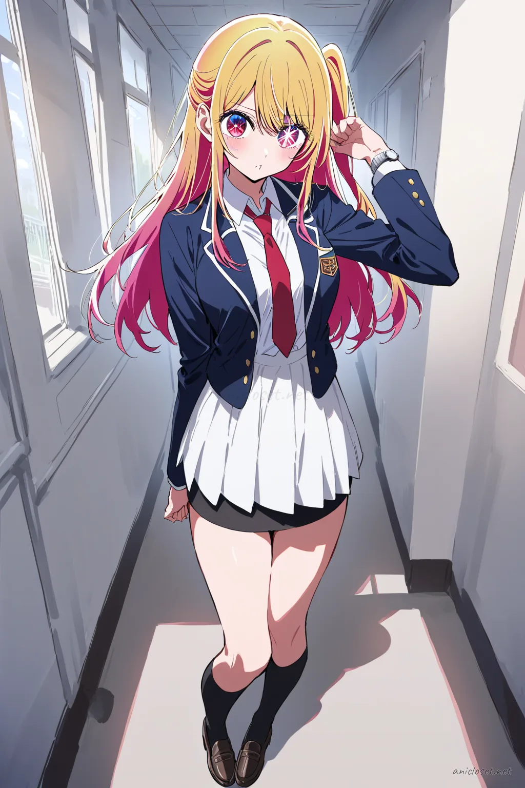 Ruby Hoshino in School #10 outfit, anime lookbook illustration
