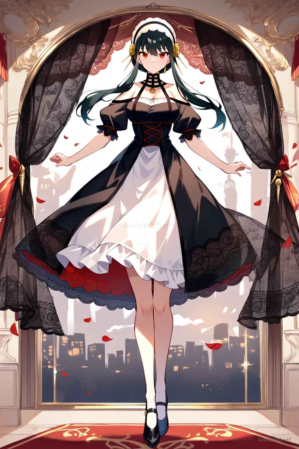 Yor Forger in Maid #01 outfit, anime lookbook illustration